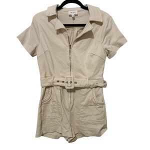 Heyson Cream Zip-Up Denim Romper